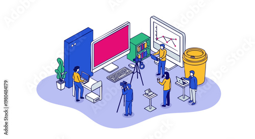 Short Form Video Content Production Team Isometric Illustration