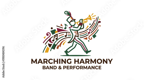 Marching Band Logo with Trumpeter and Musical Elements