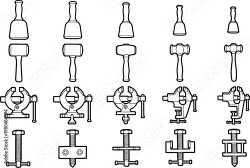 An array of precision tools are meticulously arranged, ready for craftsman use, providing a clean illustration of various shapes.