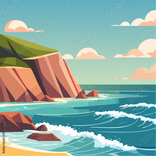 Waves crashing on sandy beach shore.