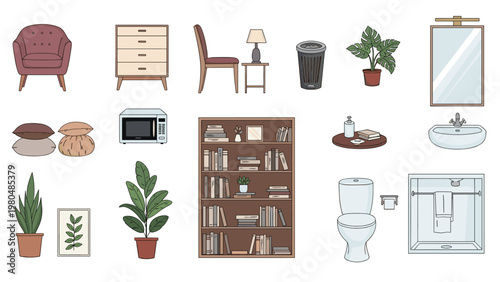 Extensive collection of diverse household furniture and various essential items, suitable for furnishing different rooms in a home.