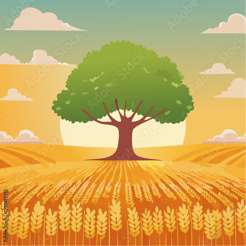 Tree with green leaves standing tall.