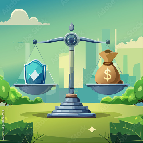 Wealth versus security on scales.