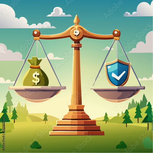 Wealth versus security on scales.