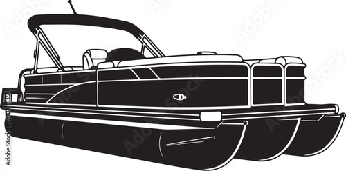 Pontoon boat, black and white vector, illustration, graphic design element, nautical symbol
