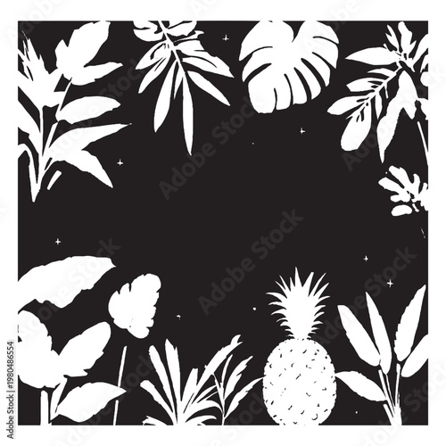 silhouette vacation pineapple hibiscus collection isolated paradise recreation adventure.
