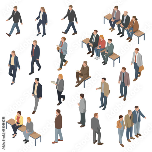 Isometric People Collection – Walking & Sitting Human Figures for Architecture Diagrams