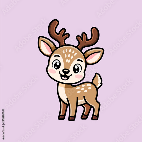 Cute Baby Deer Cartoon Character Illustration, Adorable Forest Animal Mascot Design