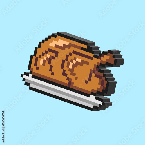 Thanksgiving Roasted Turkey Pixel Art, Retro 8 Bit Holiday Food Illustration