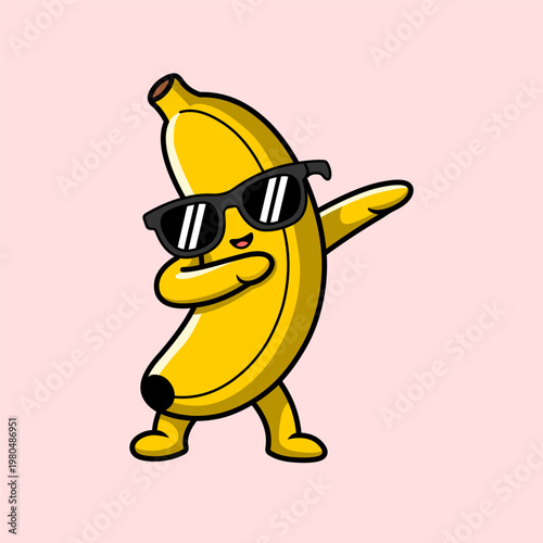 Funny Banana Dab Pose Cartoon Character Illustration, Cool Fruit Mascot Design