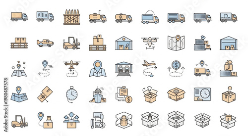 Collection of various transportation and delivery icons for logistics and shipping.
