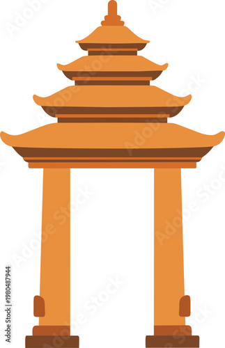 Traditional Buddhist Temple Gate Illustration for Wesak Day Celebration