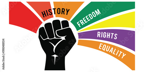 Raised fist with colorful rays for human rights and freedom eps 10