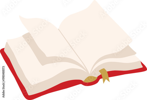 Aesthetic Open Red Hardcover Book Illustration with Ribbon Bookmark