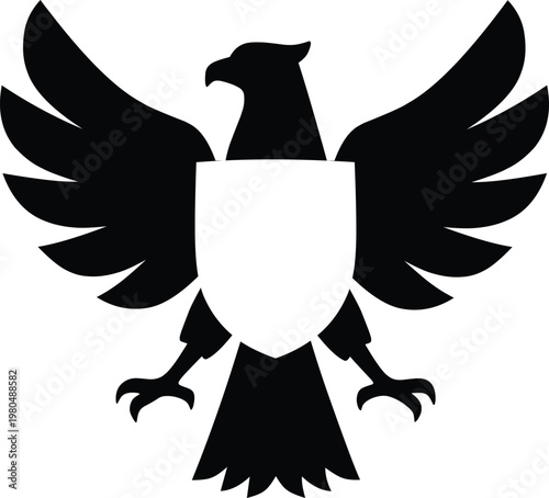 Black Garuda Eagle Silhouette with Blank Shield National Emblem Vector