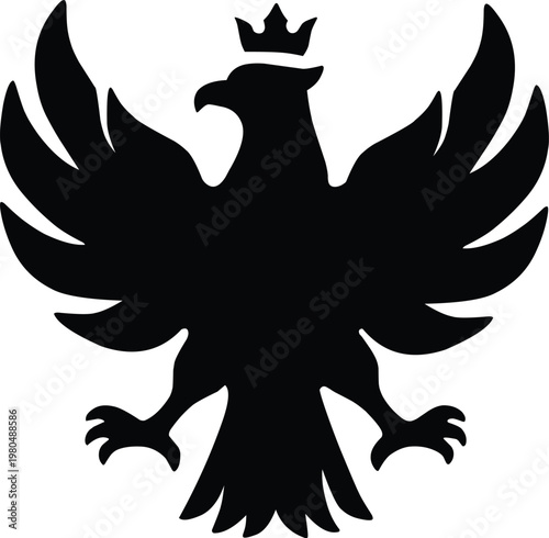 Majestic Heraldic Eagle Silhouette with Crown and Spread Wings Logo