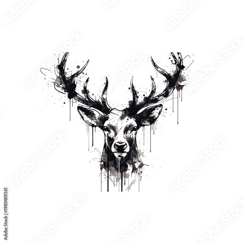 Deer Head with Large Antlers Closeup.