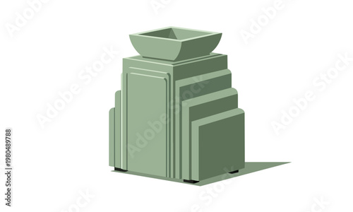 Art Deco Sage Green Leather Oil Diffuser, Perspective view, flat vector illustration, bold solid colors, clean lines, no gradients