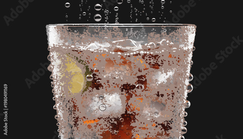 Refreshing drink with ice and lemon being poured into a glass