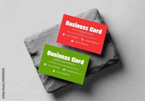 Modern Business Card Mockup on Stone Surface Background