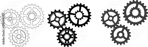 Detailed sketch of multiple bicycle sprockets and gears isolated on transparent background showcasing mechanical precision and design