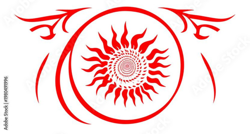 Tribal tattoo design featuring a summer sun icon and floral pattern vector illustration as a circular logo art symbol for web decoration and card shape