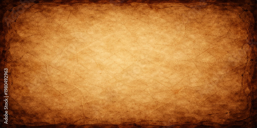 A blank vintage parchment sheet with a stained brown texture and aged sepia tones creates a grungy antique paper background perfect for retro book design