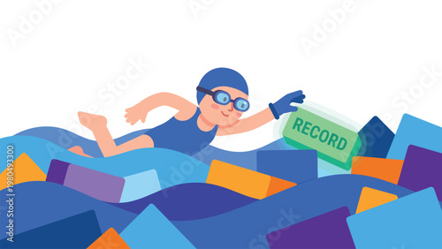Child Swimmer Reaching for 'Record' Goal in Abstract Water