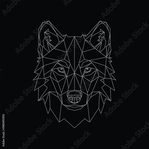 Geometric Wolf Head Line Art Portrait.