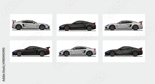 Modern Sports Car Silhouette Collection White and Black.
