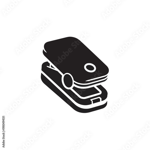 Black office stapler and staples isolated on white background office equipment close up