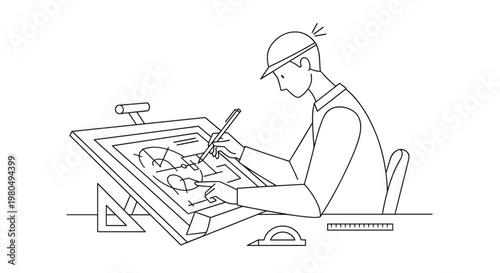 Man working on drafting table.