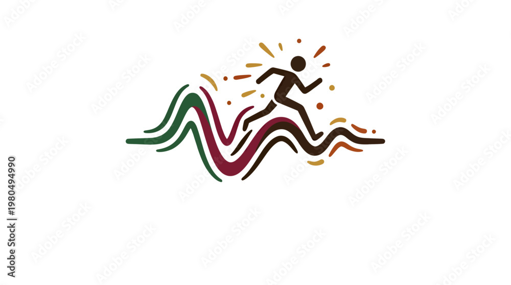 Fototapeta premium Running Man Over Abstract Waves of Energy