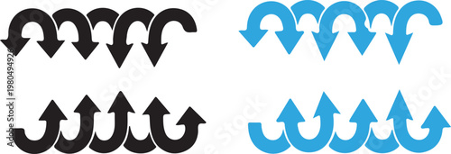 Arrows pointing down and up in various colors and arrangements vector illustration isolated on transparent background visual elements.