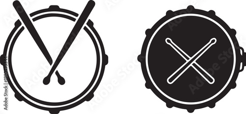 Drum set musical instrument top view black color graphic logo design vector illustration isolated on transparent background percussion equipment.