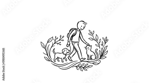 Person Walking Pets Through Nature