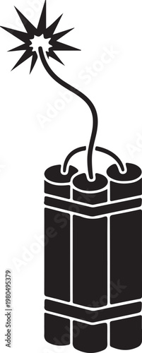 Dynamite bomb with lit fuse explosive device ready to detonate danger symbol threat warning sign risk caution.