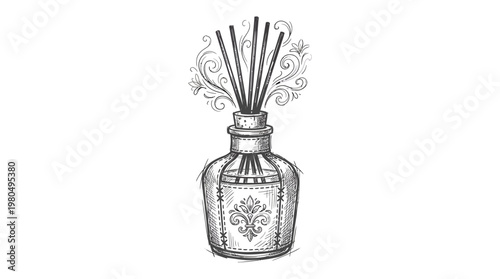Elegant Hand-Drawn Reed Diffuser with Decorative Elements