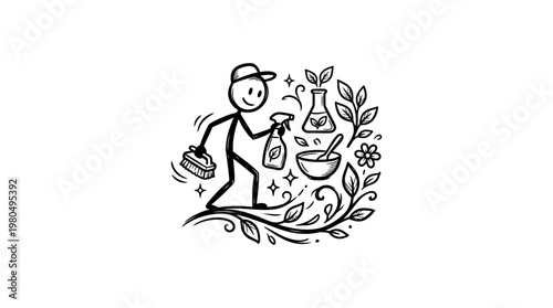 Eco-Friendly Cleaning Concept with Stick Figure