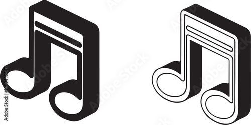 Musical notes in 3D isometric style, symbol for music, sound, and melody.