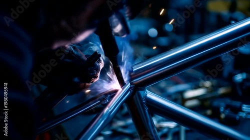 Welder Creating Metal Framework in Workshop Sparks