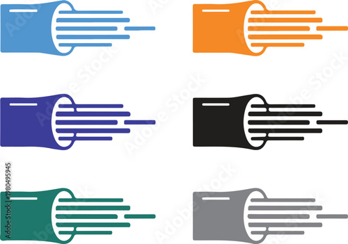 Various colored high speed fiber optic cable icons showing data transmission for internet connectivity and telecommunications infrastructure in multiple colors