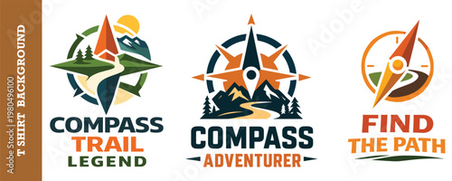 Compass trail legend and adventurer navigation badge set for outdoor wilderness excursions.