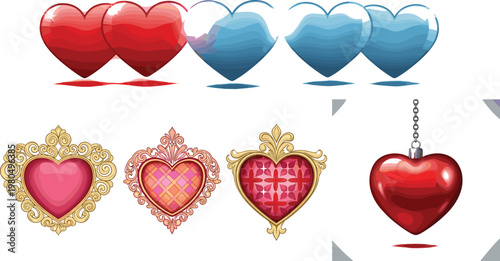 Set of Vintage Steam Locomotive Vector Illustrations Featuring Red, Green, and Blue Trains for Railway, Transportation, and Nostalgic Designs