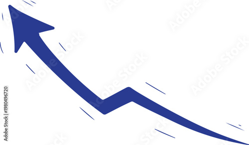A blue hand-drawn arrow pointing upward, representing growth, success, and positive trends, featuring sketchy artistic strokes on a white background.