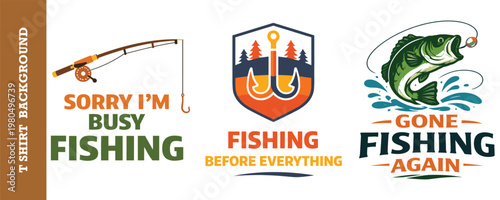 Fishing t shirt design collection with funny slogans and vintage outdoor graphics set nine.