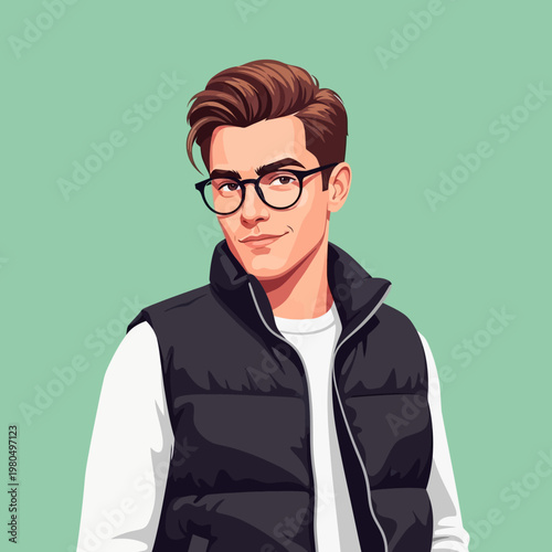 Young Man Wearing Glasses and Vest.