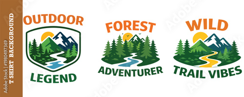 Outdoor legend and forest adventurer wild trail vibes nature landscape illustration pack.