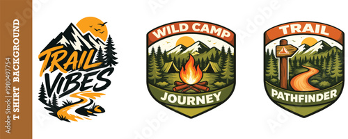 Wild camp journey trail pathfinder mountain outdoor adventure hiking badge.
