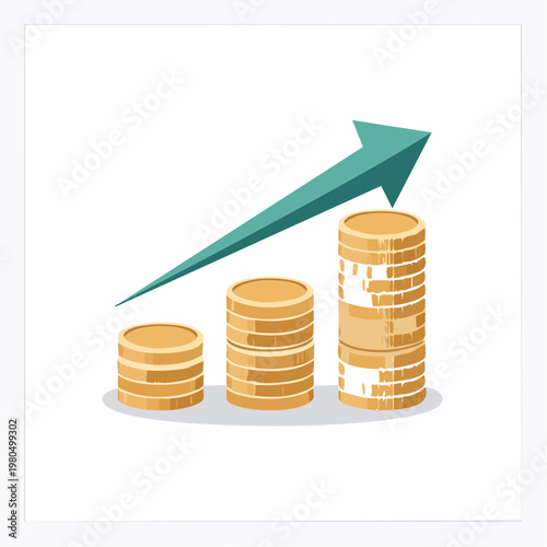 Increasing stack of gold coins money.